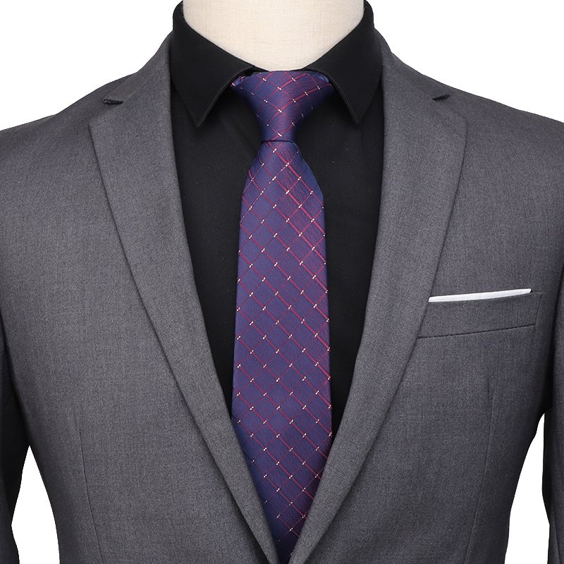 Navy Blue Men Polyester Neckties Custom Geometry Pattern Men Ties for Party Business Casual Suit Accessories