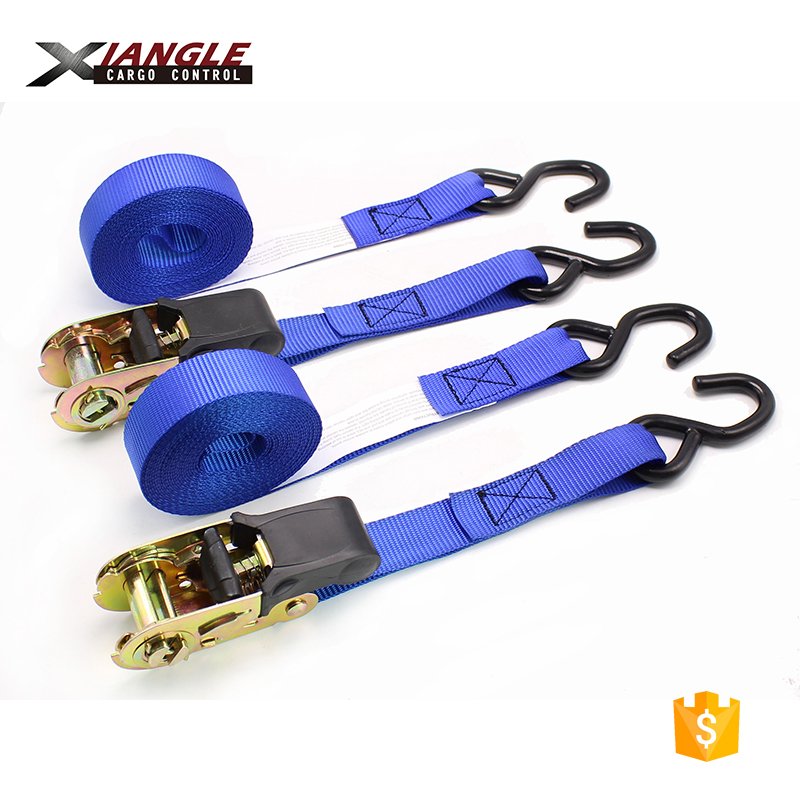 800kgs Hot sales 1 inch 2.5cm polyester webbing rubber handle ratchet cargo lashing straps tie down strap manufacturer