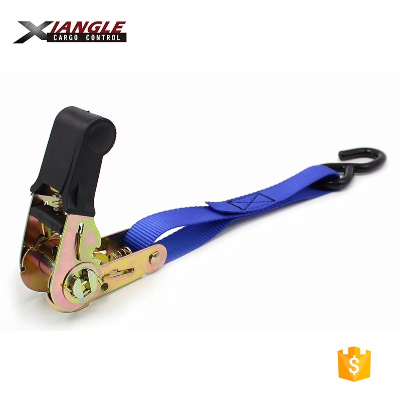 800kgs Hot sales 1 inch 2.5cm polyester webbing rubber handle ratchet cargo lashing straps tie down strap manufacturer