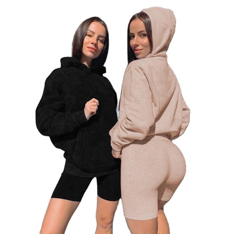 Two piece clothing hoodie tracksuit set Women Long Sleeves Zipper Hood Patchwork Cotton Solid Casual Pants Set