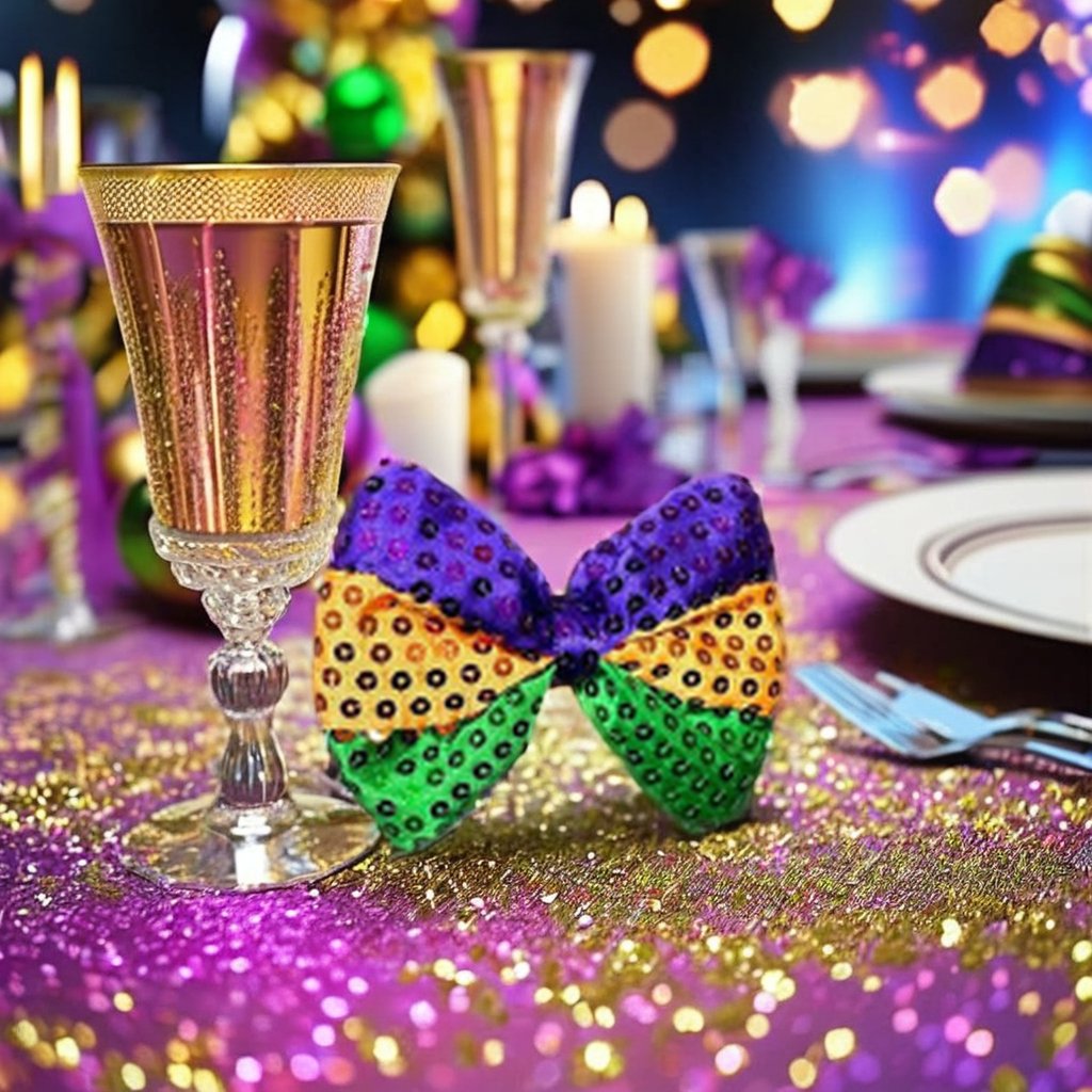 7.5'' Mardi Gras Sequin Bow Glowing LED Tie