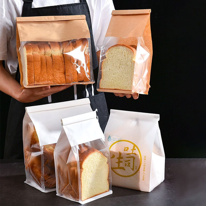 Cheap Food Grade Custom Pastry Baking Packaging Kraft Greaseproof Bread Toast Paper Bags and Windows Gravure Printing Disposable