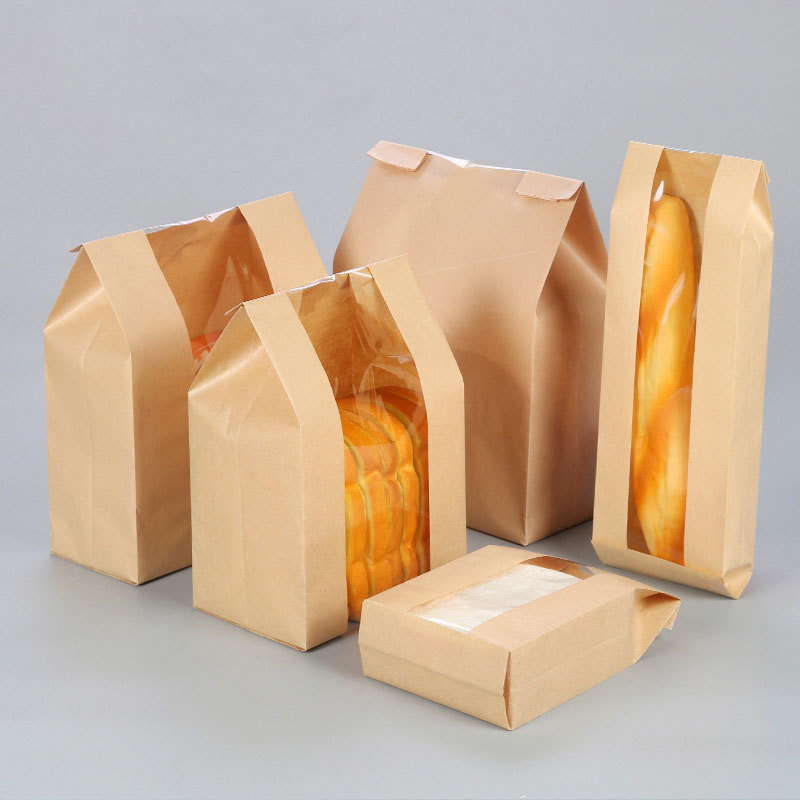 Cheap Food Grade Custom Pastry Baking Packaging Kraft Greaseproof Bread Toast Paper Bags and Windows Gravure Printing Disposable