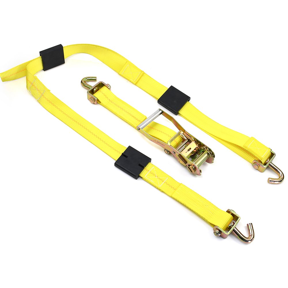 Heavy Duty 2 Inch Adjustable Rubber Tire Cleats Auto Hauler Ratchet Tie Down Strap with Swivel J Hook