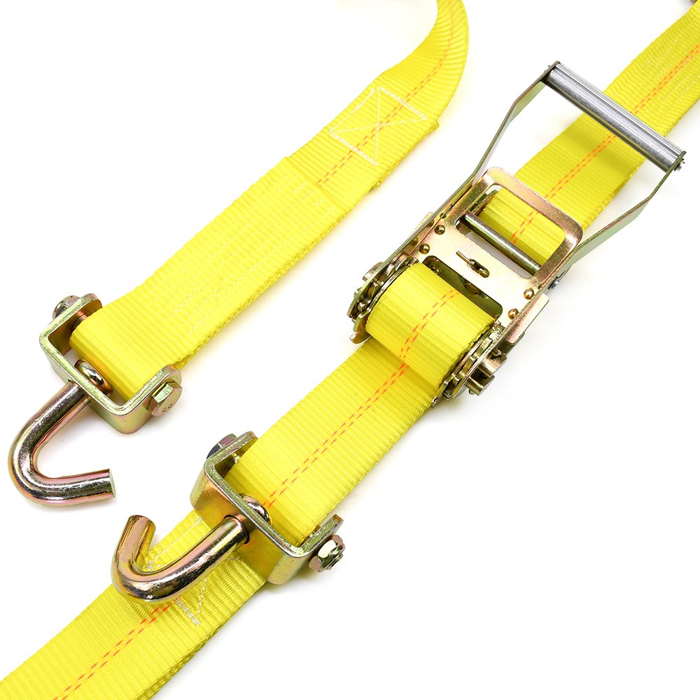 Heavy Duty 2 Inch Adjustable Rubber Tire Cleats Auto Hauler Ratchet Tie Down Strap with Swivel J Hook