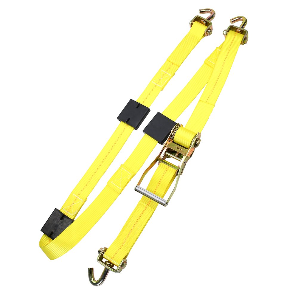 Heavy Duty 2 Inch Adjustable Rubber Tire Cleats Auto Hauler Ratchet Tie Down Strap with Swivel J Hook