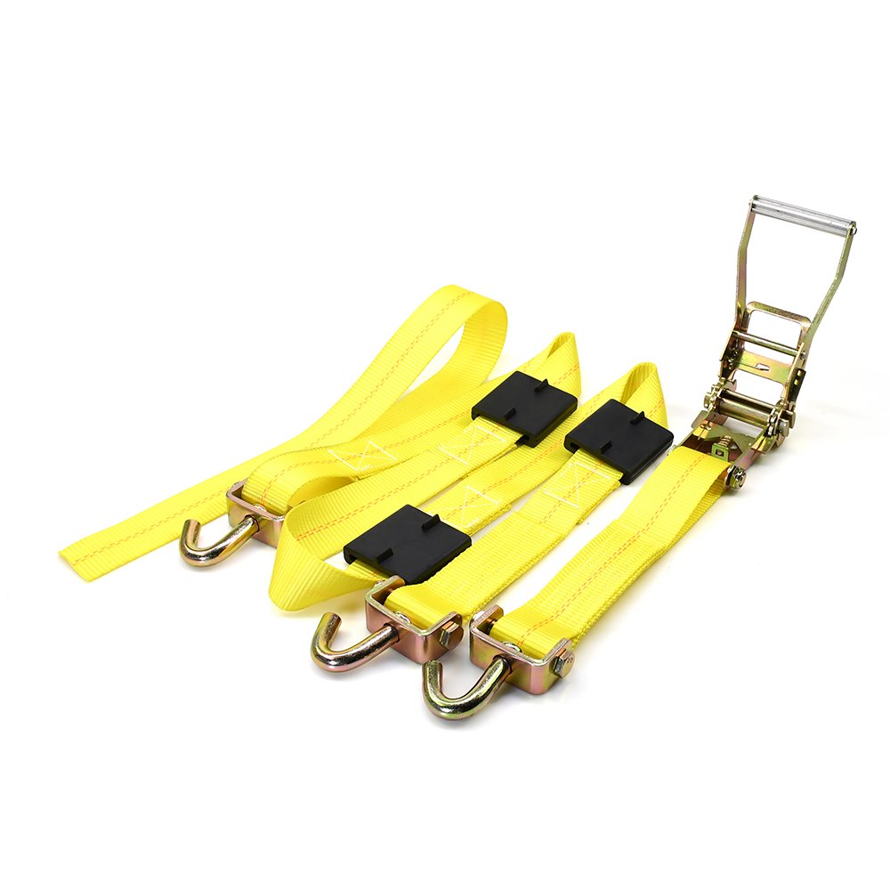 Heavy Duty 2 Inch Adjustable Rubber Tire Cleats Auto Hauler Ratchet Tie Down Strap with Swivel J Hook