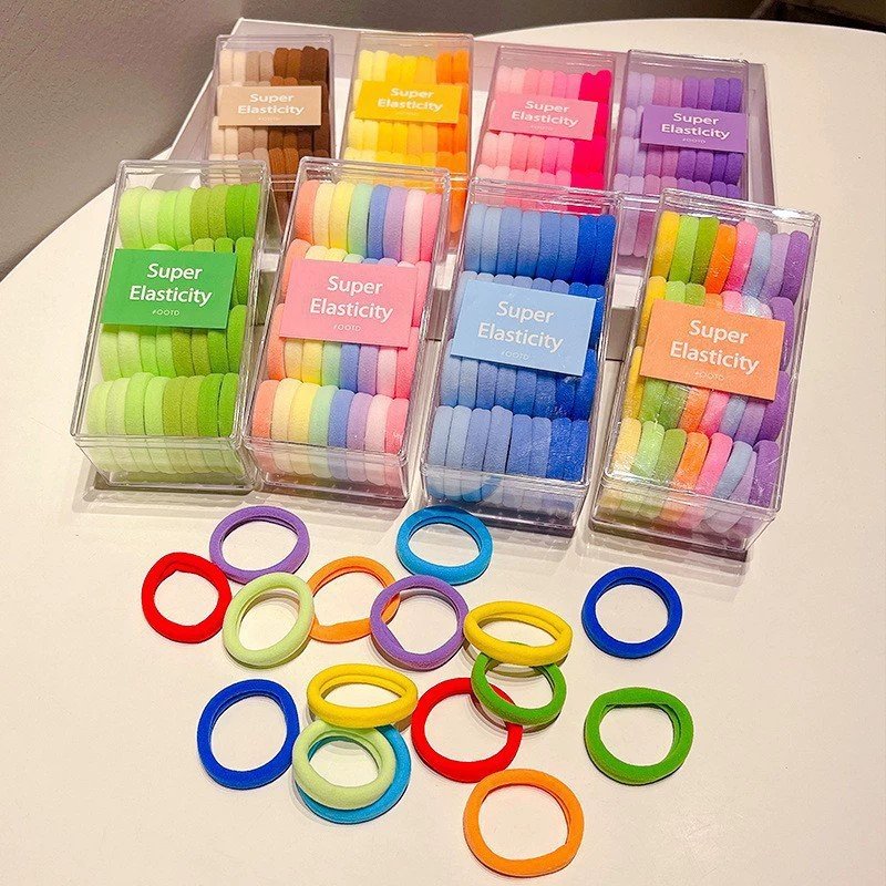 32pcs/Box Mixed Color Velvet Scrunchies Nylon Colorful Hair Tie Hair Accessories Elastic Kids Hair Ties For Girls