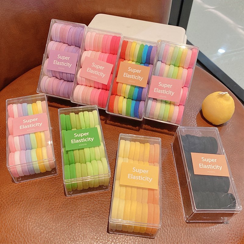 32pcs/Box Mixed Color Velvet Scrunchies Nylon Colorful Hair Tie Hair Accessories Elastic Kids Hair Ties For Girls