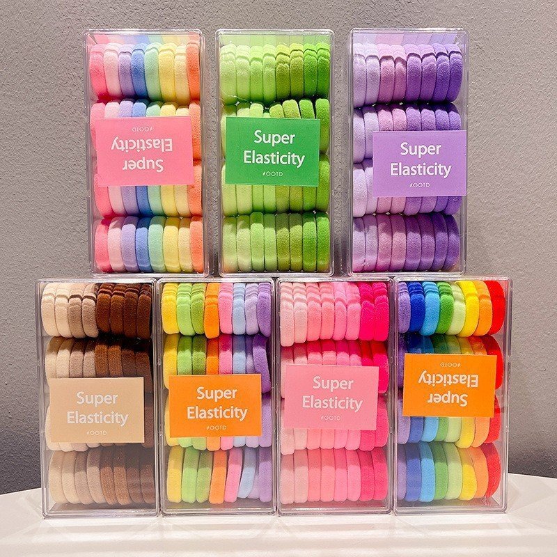 32pcs/Box Mixed Color Velvet Scrunchies Nylon Colorful Hair Tie Hair Accessories Elastic Kids Hair Ties For Girls