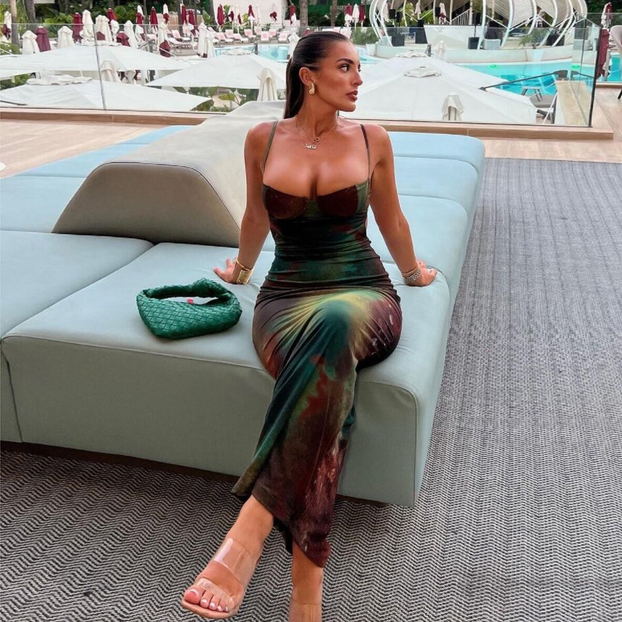 Kliou K23D36198 Summer Maxi Dresses Ladies Elegant Spaghetti Strap Slim Dress Vintage Tie Dye Print Women Casual Dresses