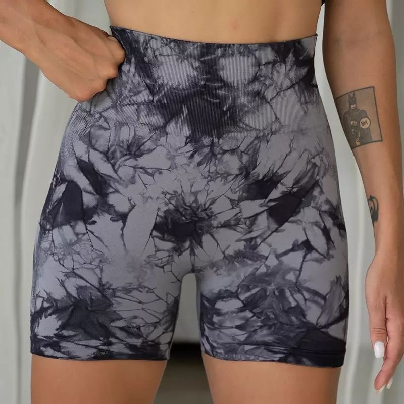 Wholesale Manufacturer Women Sexy Tie Dye Shorts Scrunch Butt Lifting Tummy Control High Waist Quick Drying Sports Yoga Shorts