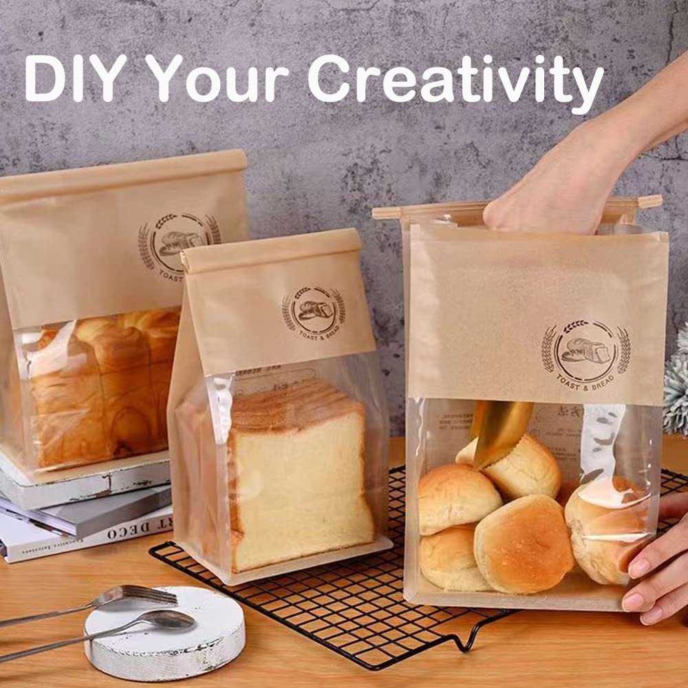 Bakery Bags with Window Tin Tie Tab Lock Kraft Tin Tie Bags Cookie Paper Bread Kraft Bags