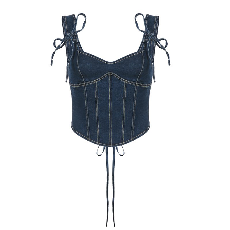 New fashion street trend sexy low neck lace-up Spice Girl jean suspender vest