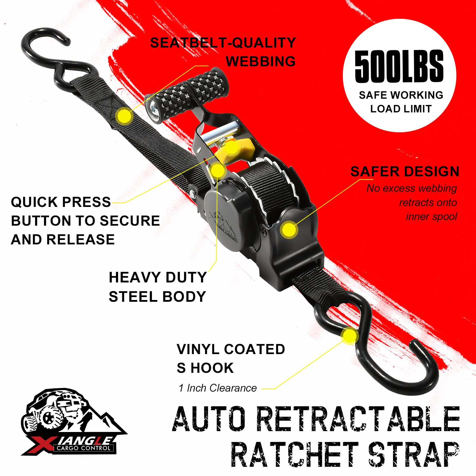 Auto Retractable Ratchet Strap 25mm 1500Lbs 700kgs Self Retracting Auto Retractable Ratchet Tie Down Strap Heavy Duty