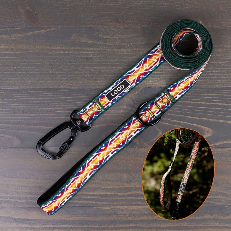 Custom Designer Nylon Webbing Jacquard Colorful Swivel Locking Aluminium Carabiner Hook Clip Dog Lead Dog collar and leash walk