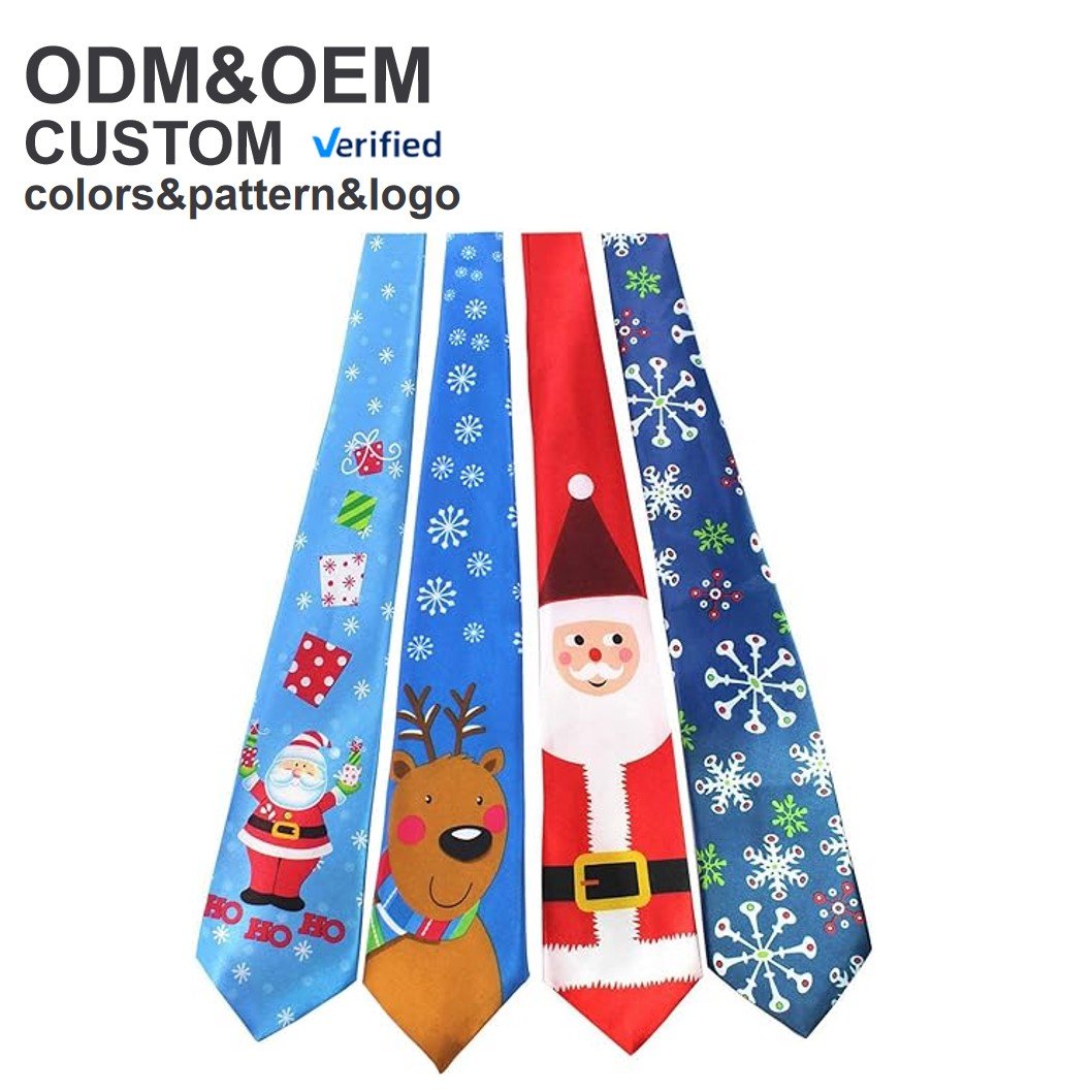 Wholesale Custom Printed Christmas Neck Ties Casual Styles Polyester Tie Gift Christmas Pattern Design Necktie
