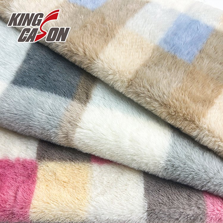 KINGCASON Factory Wholesale Good Hand-feeling checkered Print Faux Fur Rabbit Fleece Fabric for Garments Coat