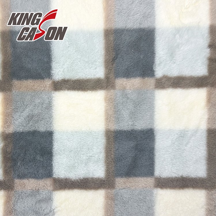 KINGCASON Factory Wholesale Good Hand-feeling checkered Print Faux Fur Rabbit Fleece Fabric for Garments Coat