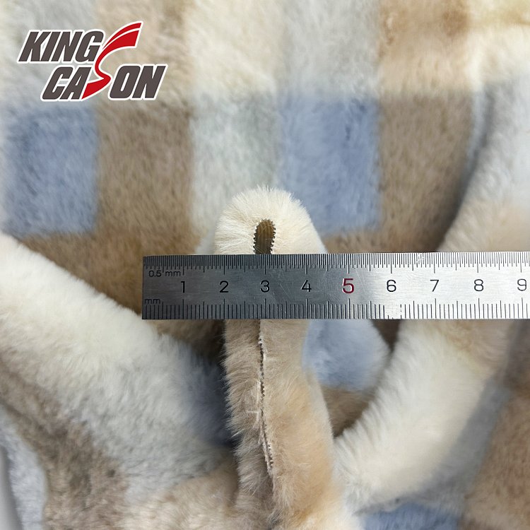 KINGCASON Factory Wholesale Good Hand-feeling checkered Print Faux Fur Rabbit Fleece Fabric for Garments Coat