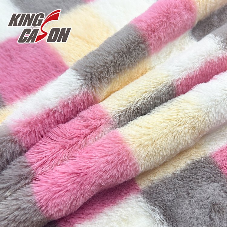 KINGCASON Factory Wholesale Good Hand-feeling checkered Print Faux Fur Rabbit Fleece Fabric for Garments Coat