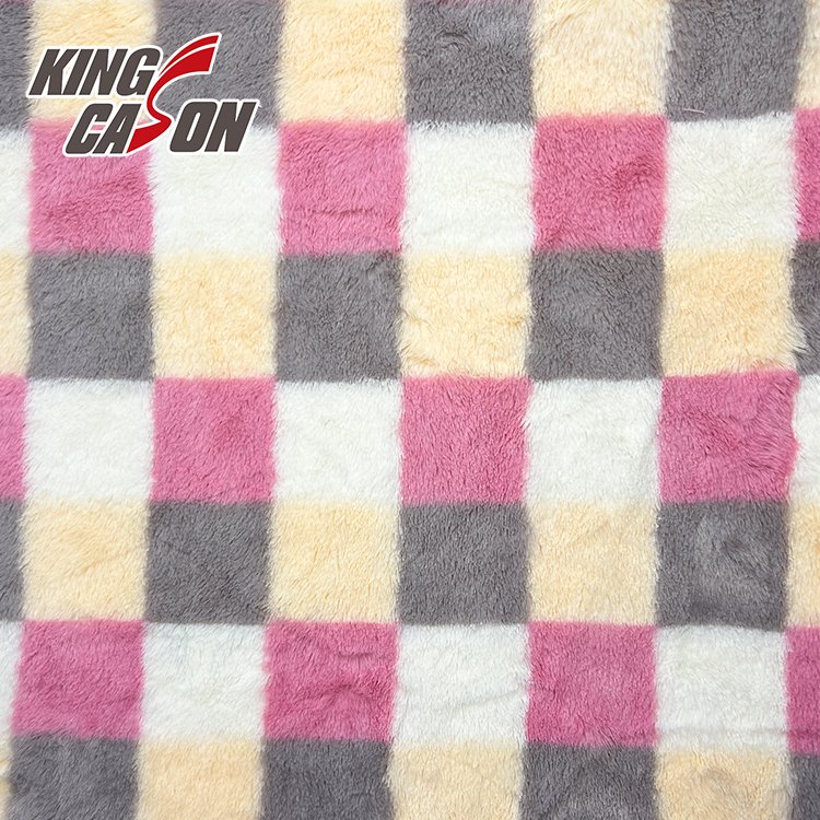 KINGCASON Factory Wholesale Good Hand-feeling checkered Print Faux Fur Rabbit Fleece Fabric for Garments Coat