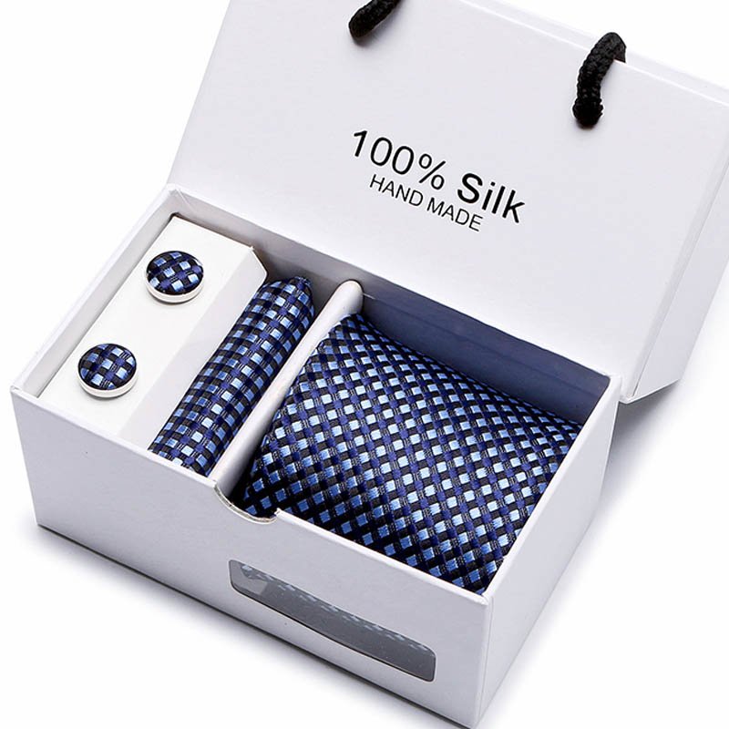 New Design Tie Set With Gift Box Jacquard Woven Gravata Silk Tie For Men Hanky Cufflinks Necktie Sets Fit Workplace