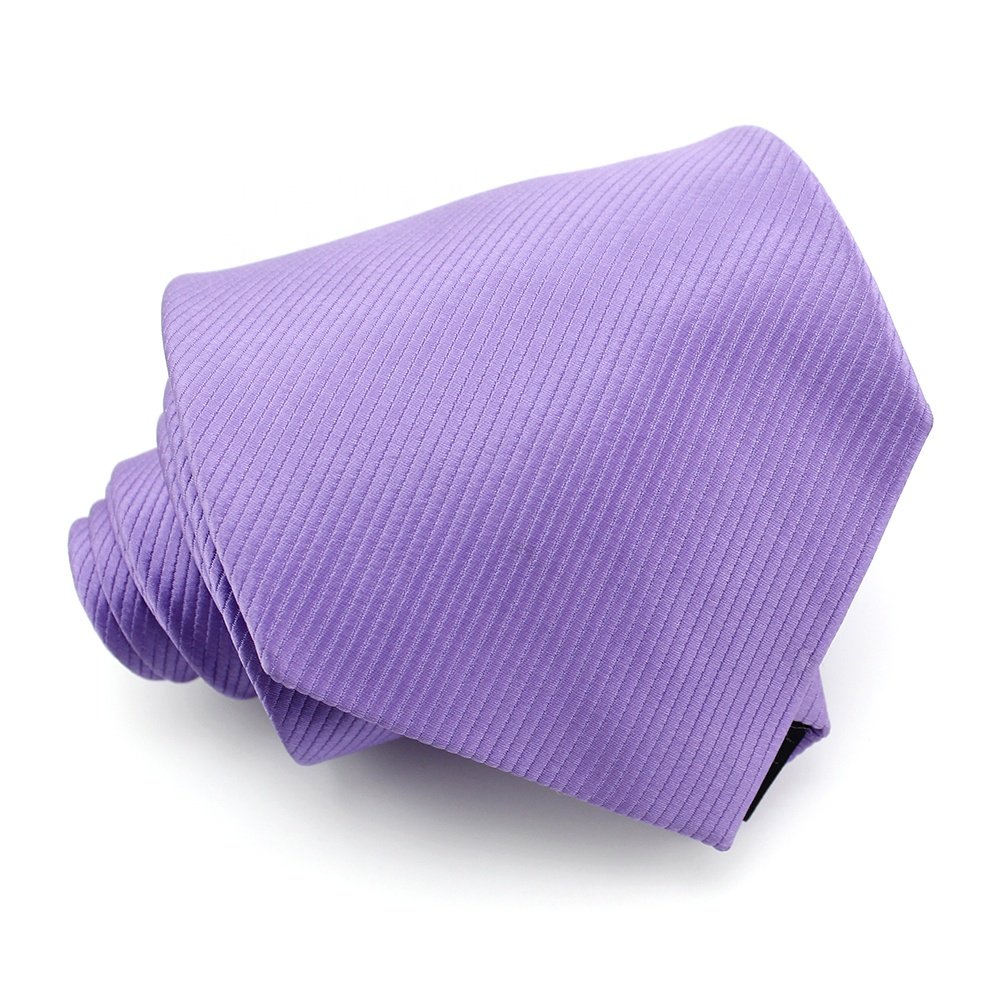 Wholesale 9cm Wide Necktie Business Fashion Jacquard Woven Microfiber Polyester Classic Solid Colour Custom Lavender Mens Tie