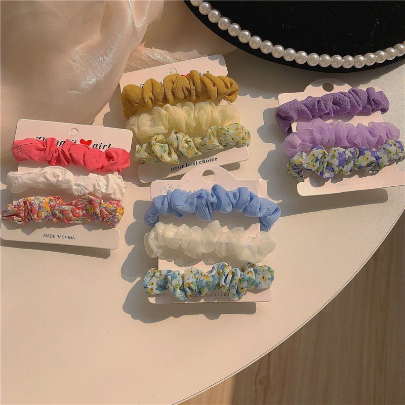 3 Pcs/Set Spring Floral Hair Ring For Women Girls Sweet Elastic Scrunchies Hair Ties Rubber band Hair Bands Accessories