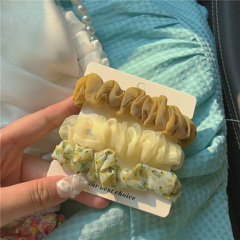 3 Pcs/Set Spring Floral Hair Ring For Women Girls Sweet Elastic Scrunchies Hair Ties Rubber band Hair Bands Accessories