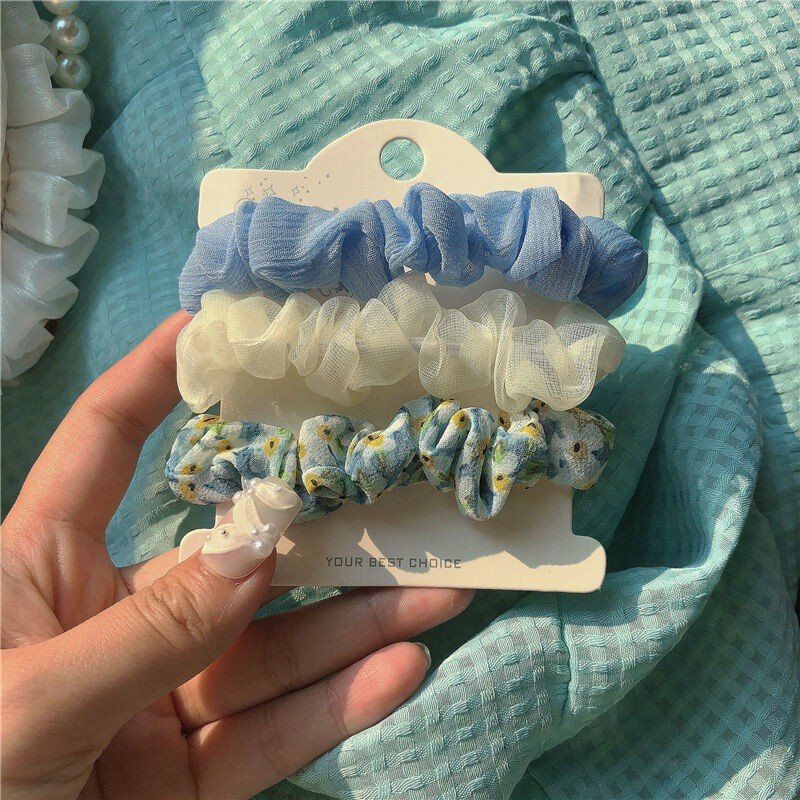 3 Pcs/Set Spring Floral Hair Ring For Women Girls Sweet Elastic Scrunchies Hair Ties Rubber band Hair Bands Accessories