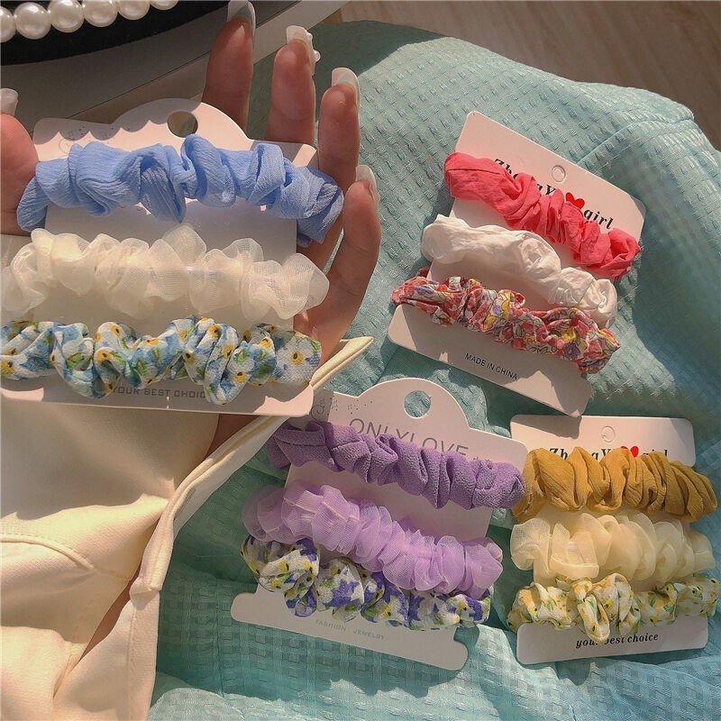 3 Pcs/Set Spring Floral Hair Ring For Women Girls Sweet Elastic Scrunchies Hair Ties Rubber band Hair Bands Accessories