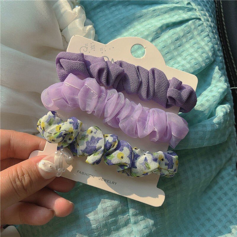 3 Pcs/Set Spring Floral Hair Ring For Women Girls Sweet Elastic Scrunchies Hair Ties Rubber band Hair Bands Accessories