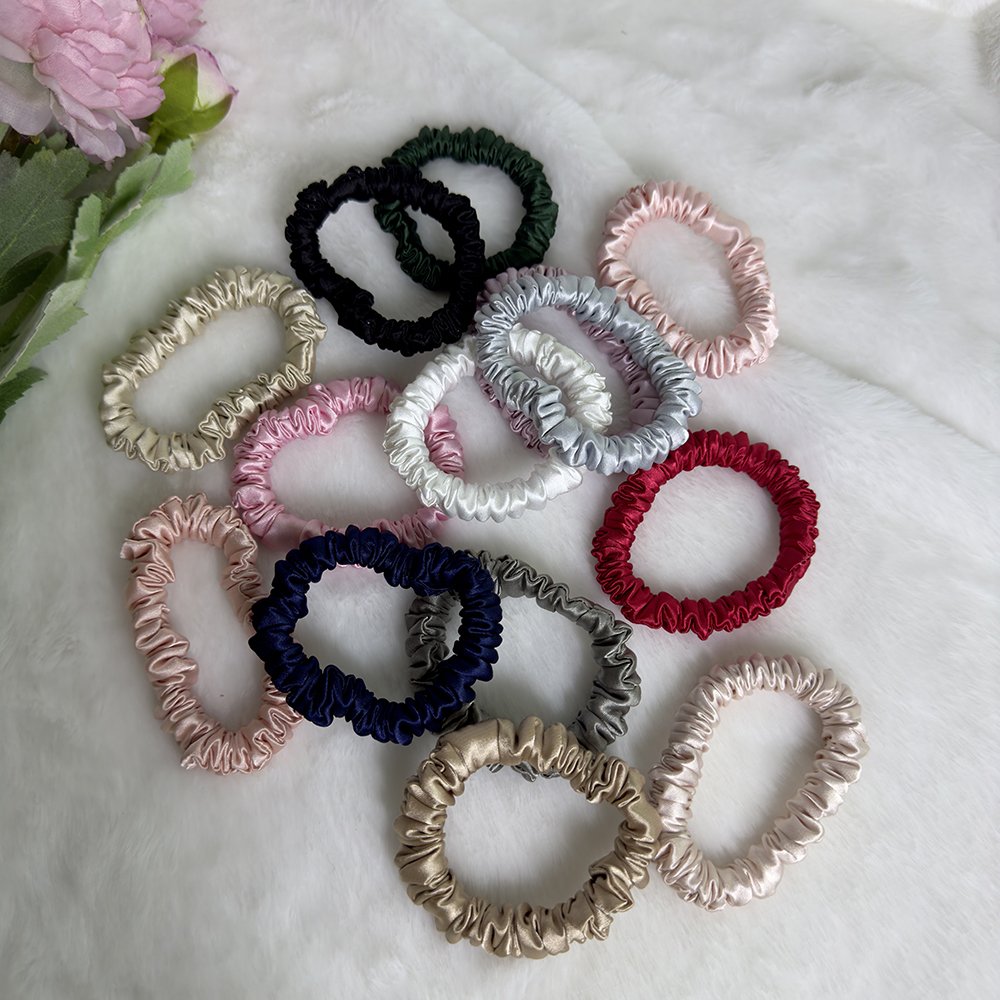 Small Size Satin Scrunchies 1cm Slim Size Hair Scrunchies Satin Elastic Hair Ties