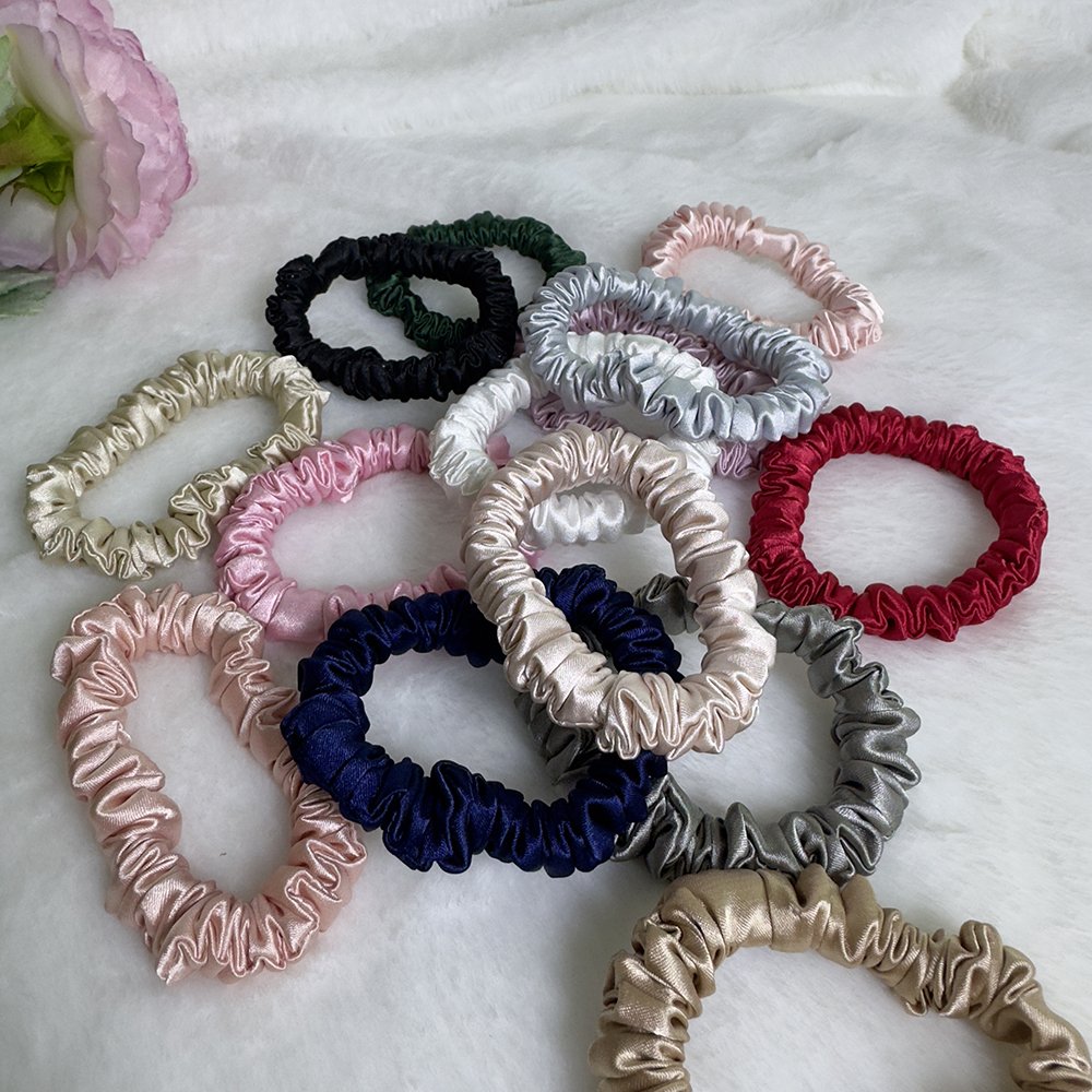 Small Size Satin Scrunchies 1cm Slim Size Hair Scrunchies Satin Elastic Hair Ties
