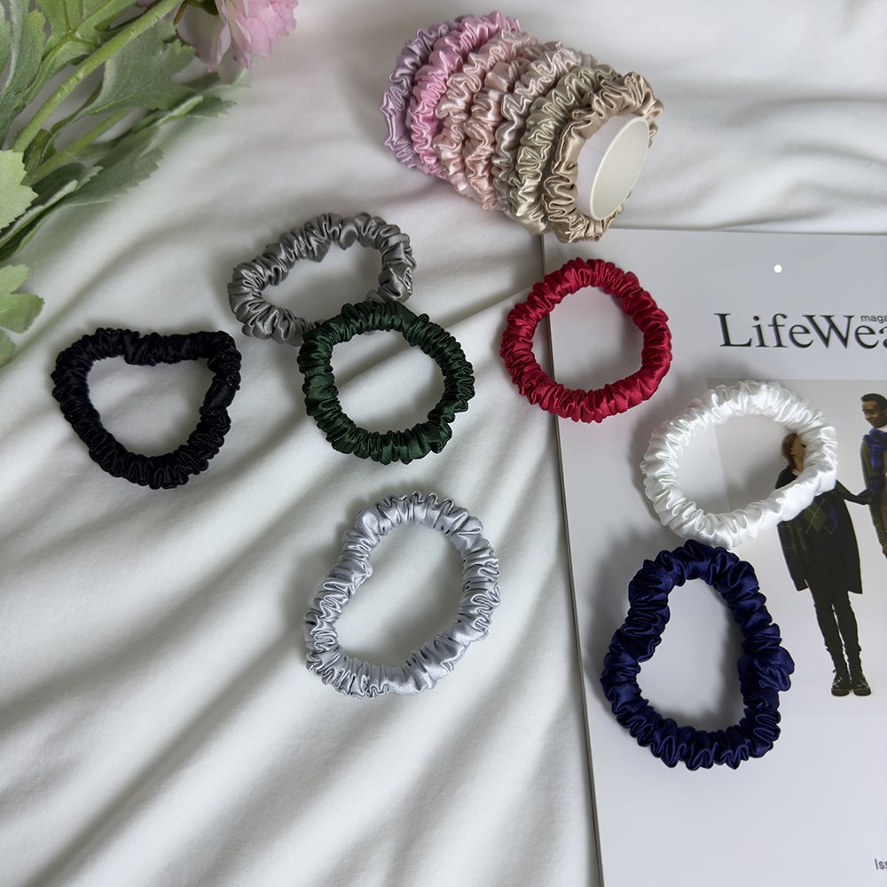 Small Size Satin Scrunchies 1cm Slim Size Hair Scrunchies Satin Elastic Hair Ties