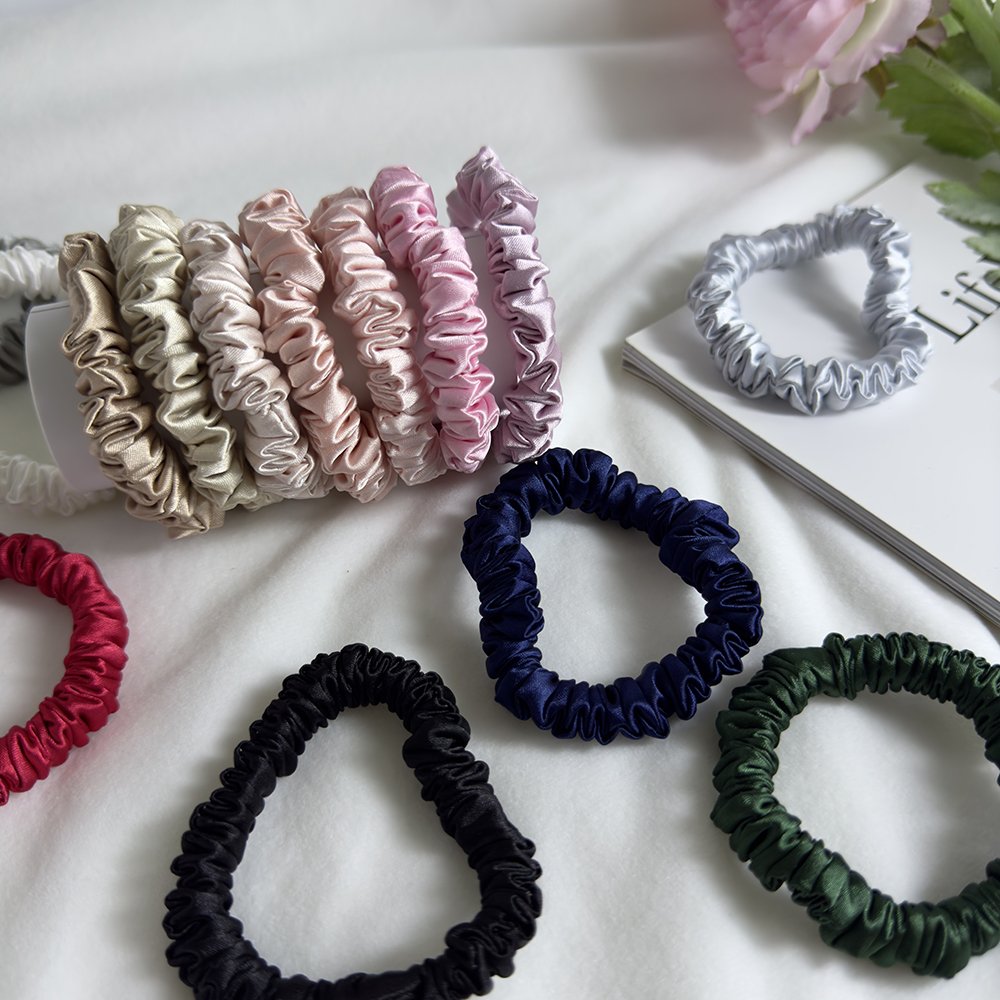 Small Size Satin Scrunchies 1cm Slim Size Hair Scrunchies Satin Elastic Hair Ties