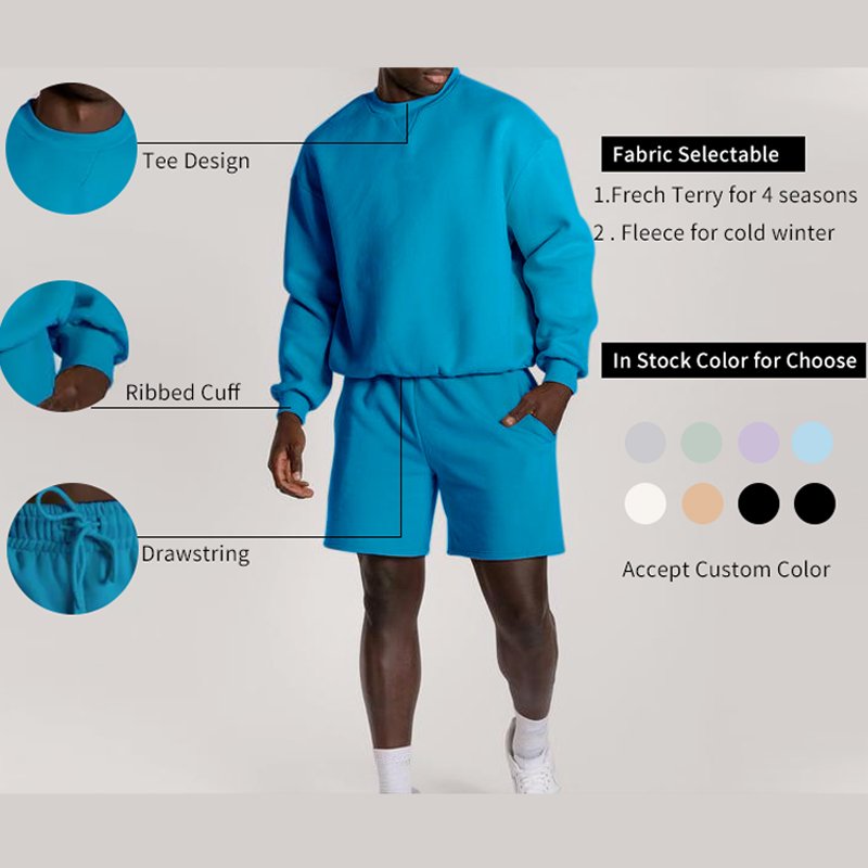 Couple clothes sweat suit set blank cotton gym logo fleece hoodie men shorts sets tracksuit training jogging wear