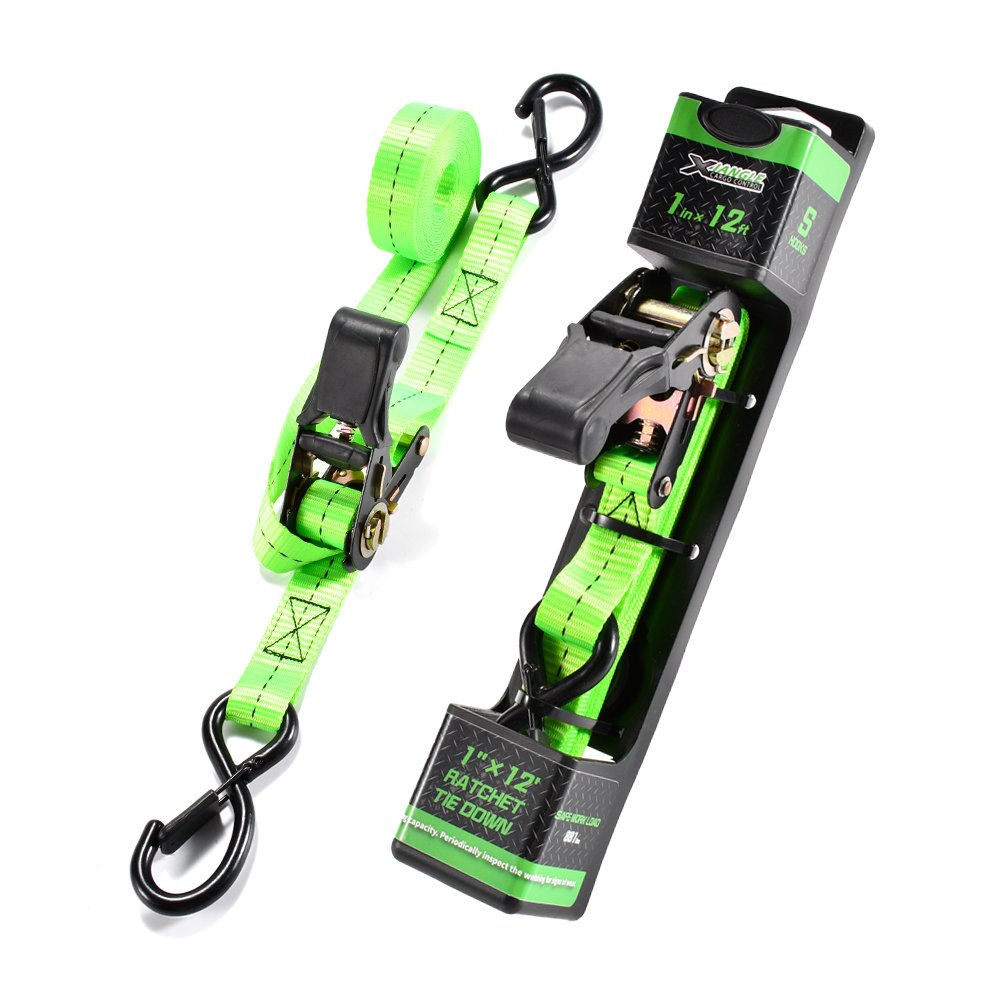 2pk 1'' 800Kg Anti-rust Ratchet Tie Down Strap with Rubber Protected S-Hook