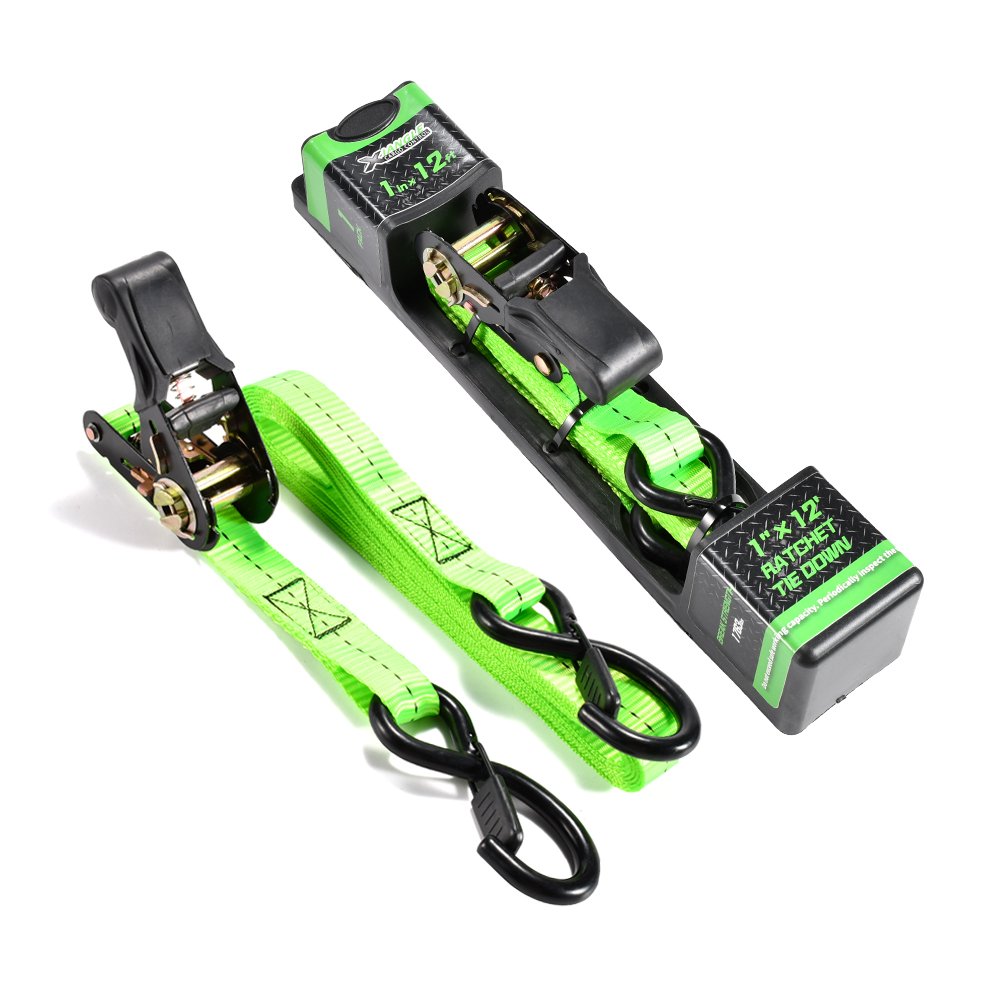 2pk 1'' 800Kg Anti-rust Ratchet Tie Down Strap with Rubber Protected S-Hook