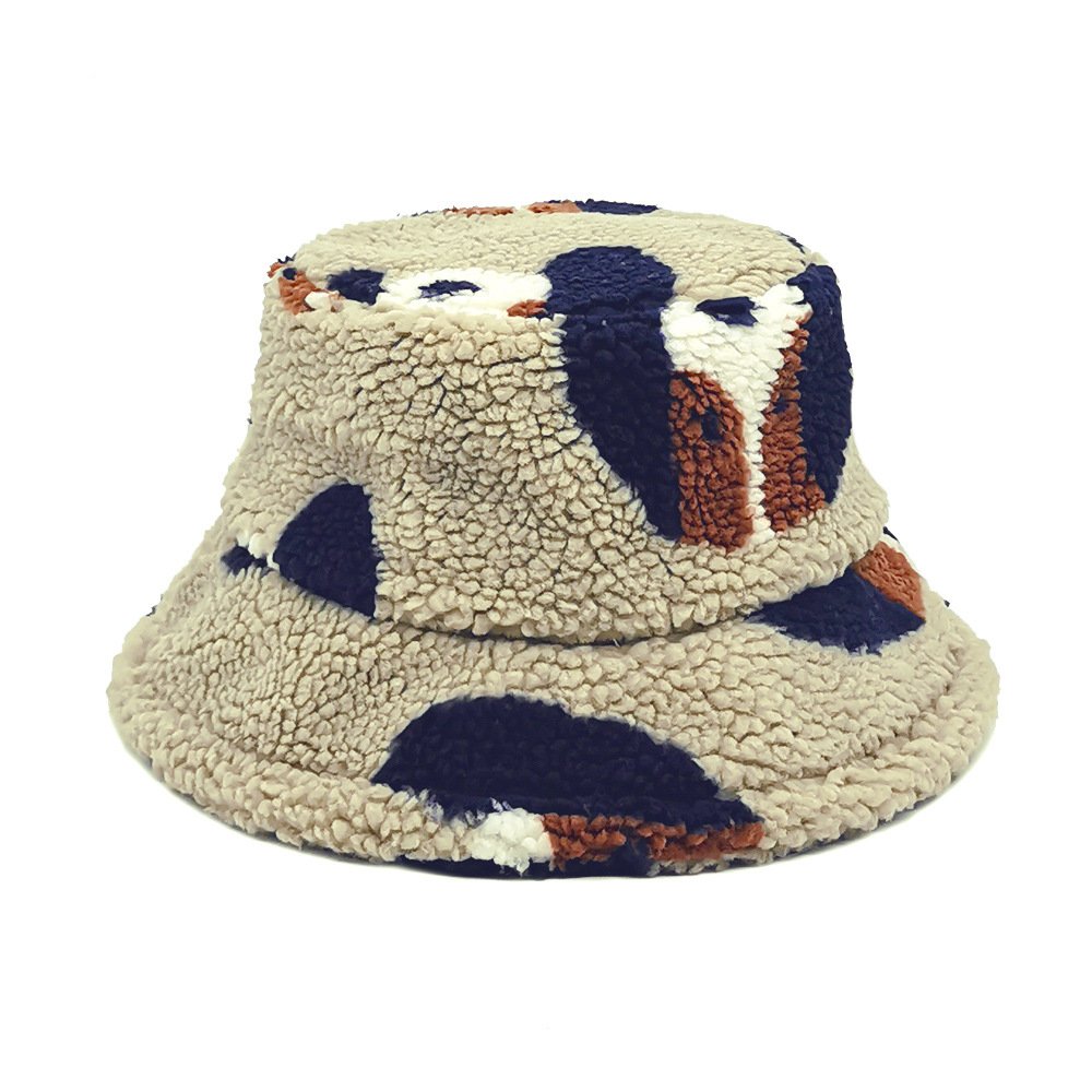 Winter Plush Basin Hat Dogs Print Warm Bucket Hat Casual Cute Sherpa Bucket Hat For Women And Men