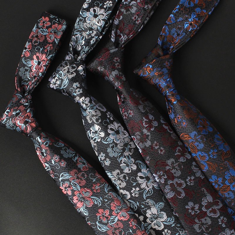 100% Jacquard Woven Berry Red Floral Skinny Necktie Business Wedding Party Formal Ties