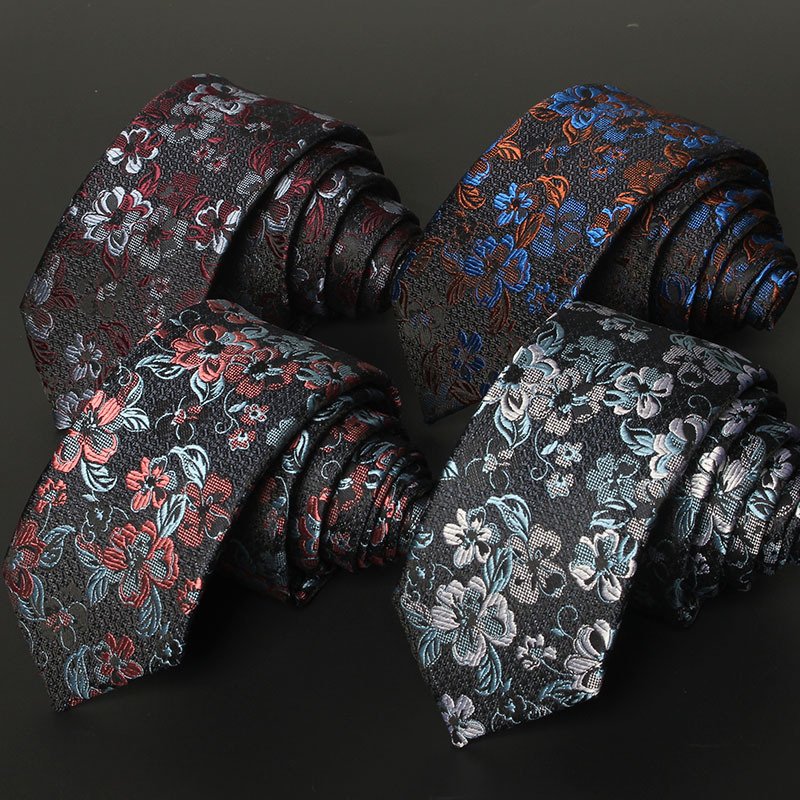 100% Jacquard Woven Berry Red Floral Skinny Necktie Business Wedding Party Formal Ties