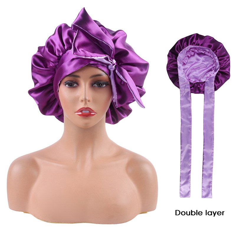 Custom Print Satin Silk Bonnet for Sleeping Cap for Curly Hair Bonnet for Women Two Layer Reversible Bonnet with Tie Band