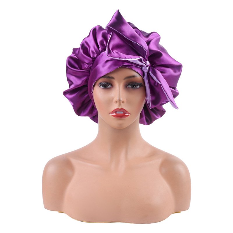 Custom Print Satin Silk Bonnet for Sleeping Cap for Curly Hair Bonnet for Women Two Layer Reversible Bonnet with Tie Band