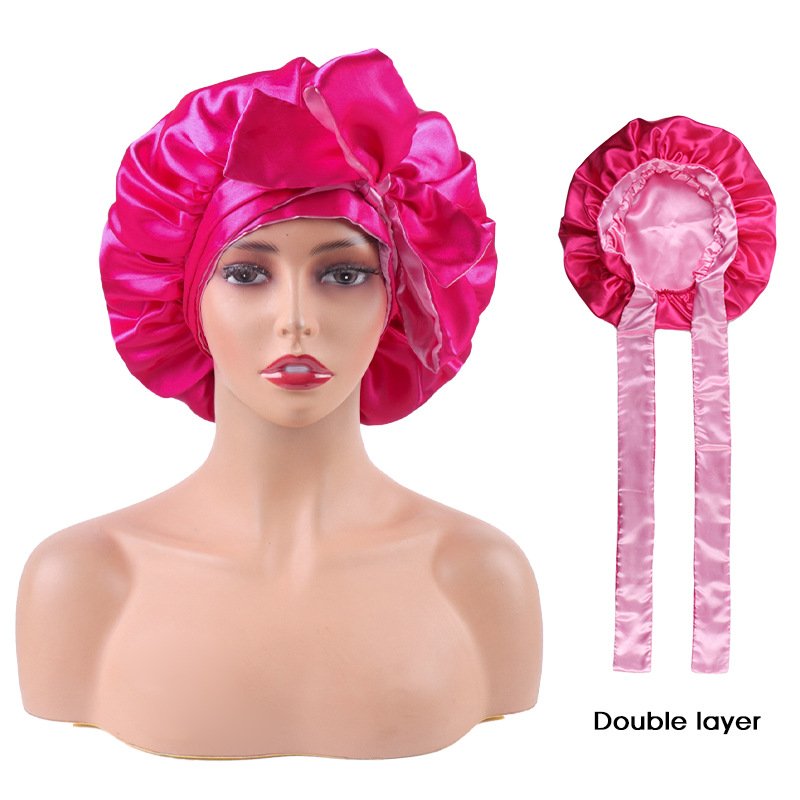 Custom Print Satin Silk Bonnet for Sleeping Cap for Curly Hair Bonnet for Women Two Layer Reversible Bonnet with Tie Band