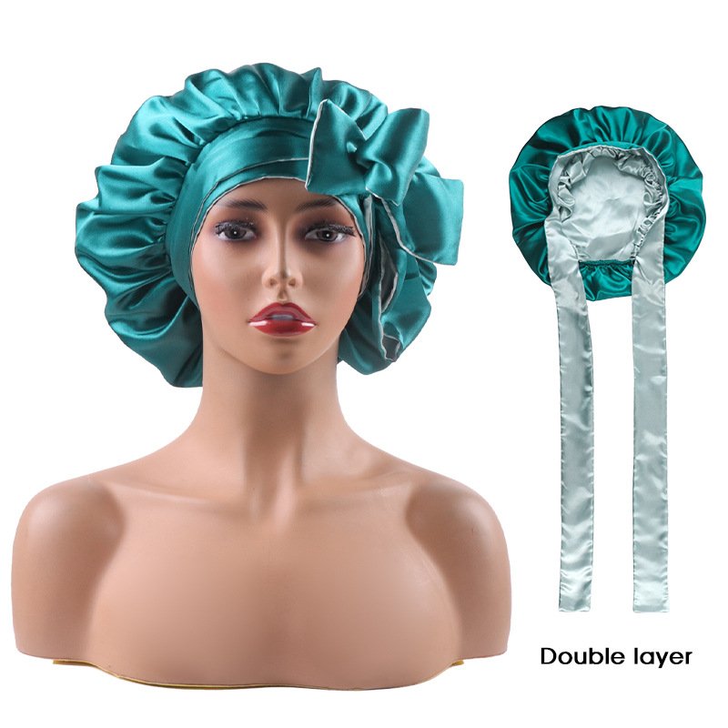 Custom Print Satin Silk Bonnet for Sleeping Cap for Curly Hair Bonnet for Women Two Layer Reversible Bonnet with Tie Band