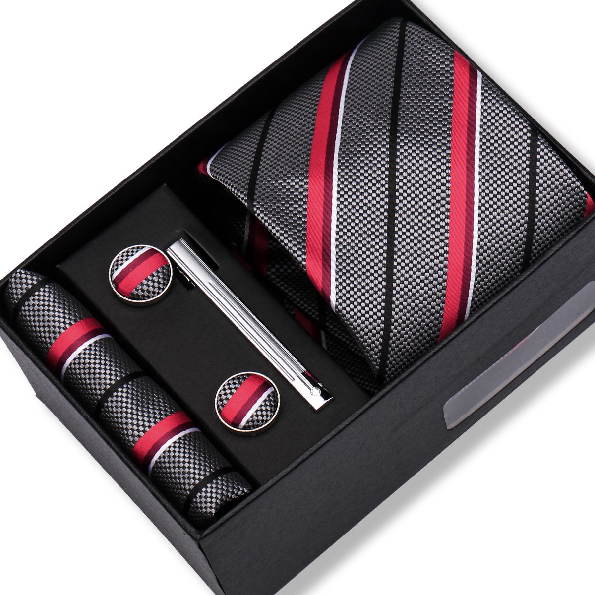 Shengzhou Male Black Necktie Men Ties With Tie Pin Gift Set Necktie Cufflinks Tie Clip Hanky Men Suit 4 sets For Men