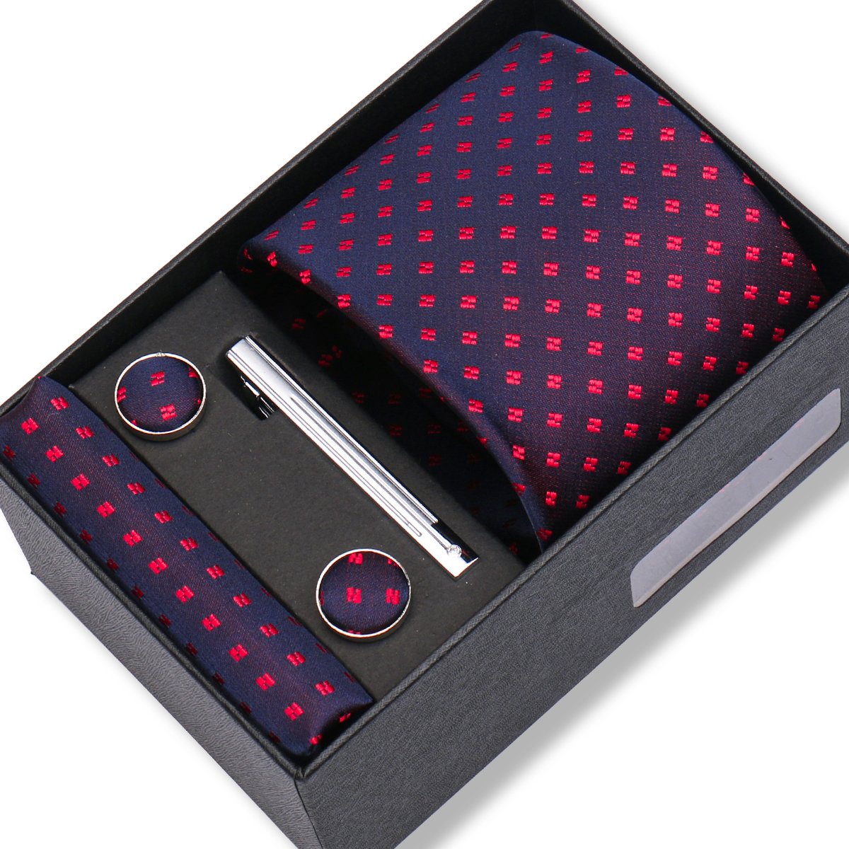 Shengzhou Male Black Necktie Men Ties With Tie Pin Gift Set Necktie Cufflinks Tie Clip Hanky Men Suit 4 sets For Men