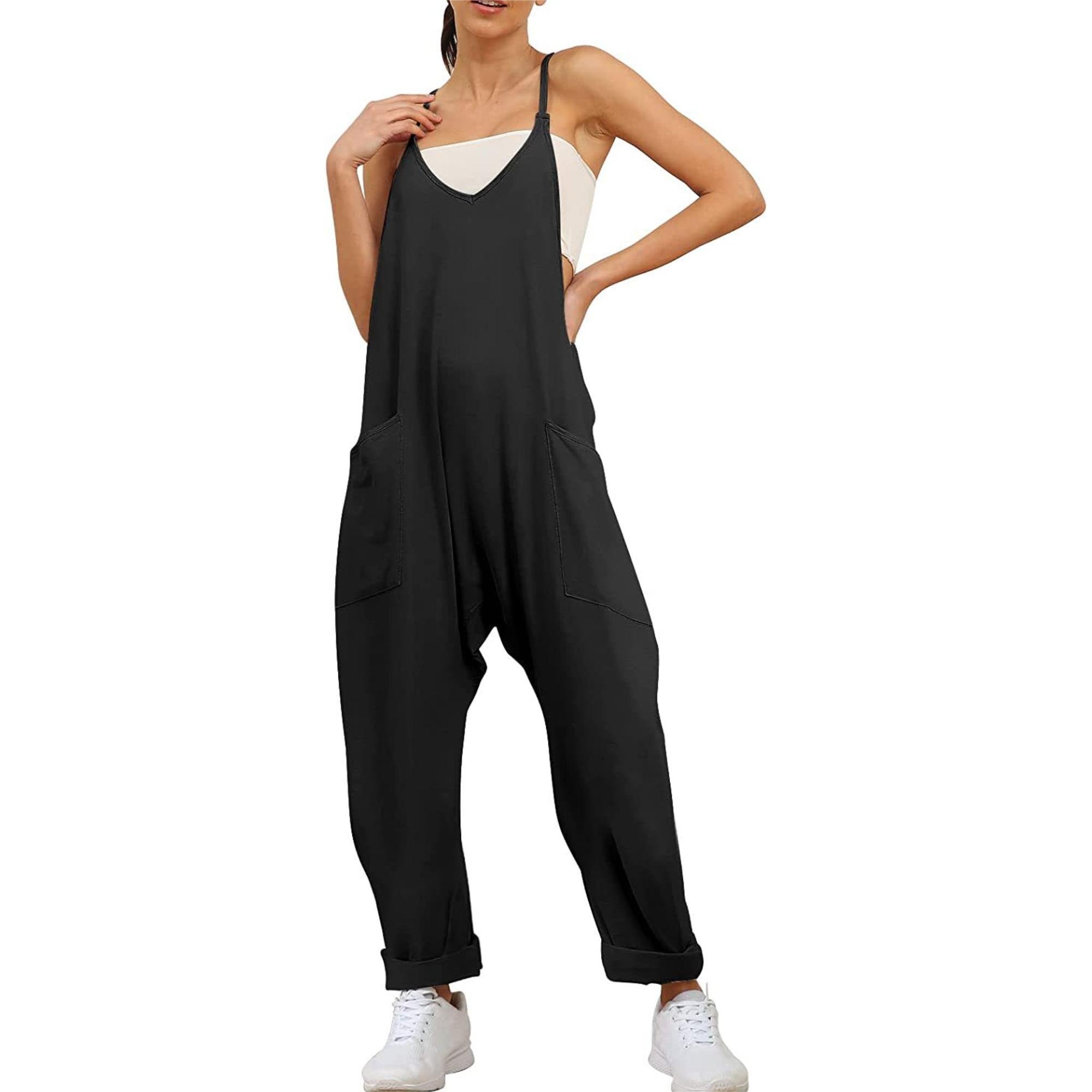 Women Adjustable Shoulder Strap Jumpsuits Casual Onesie Rompers Sleeveless Loose Baggy Overalls Jumpers with Pockets